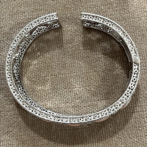 Judith Ripka Sterling Silver Diamonique & Pink Mother of Pearl Cuff Bracelet - Picture 4 of 13